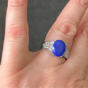 Silver Blue Sapphire Ring Size 8